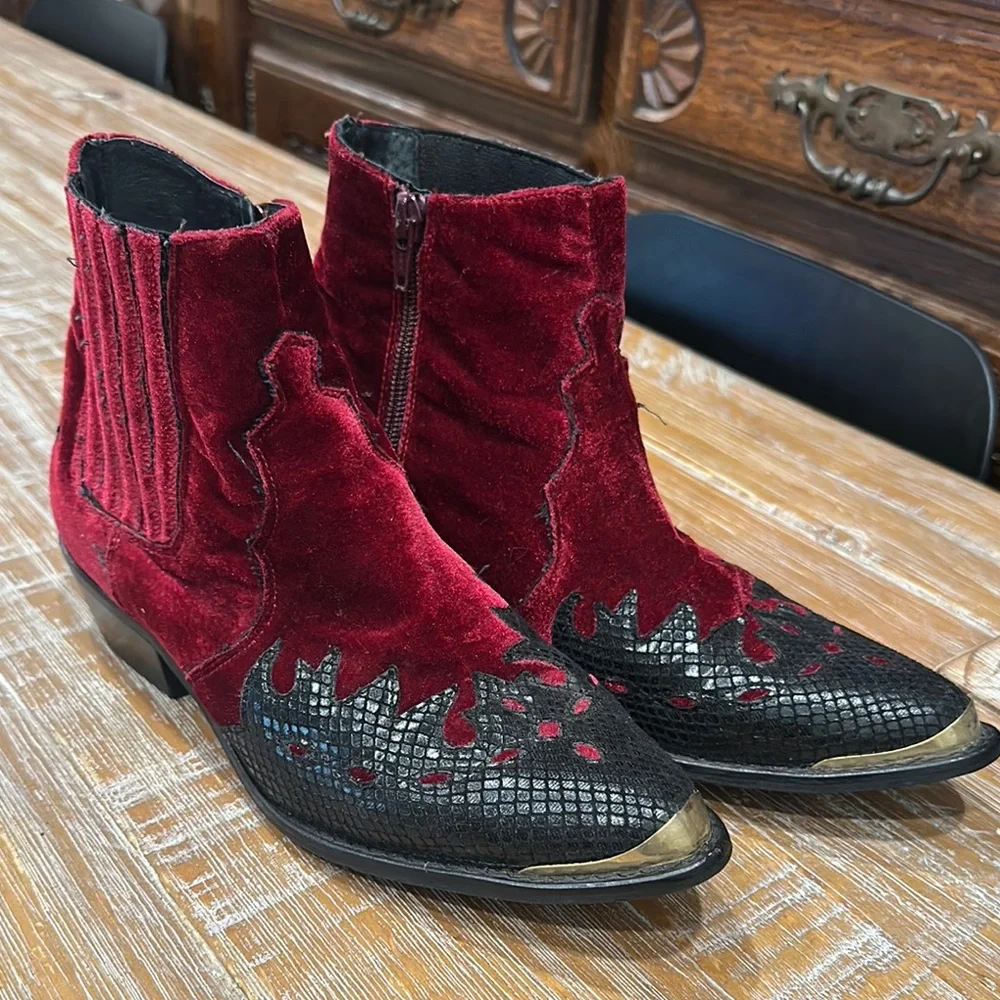 Topshop cowboy Red and Black Western Ankle Boots size 8.5 - Picture 5 of 6